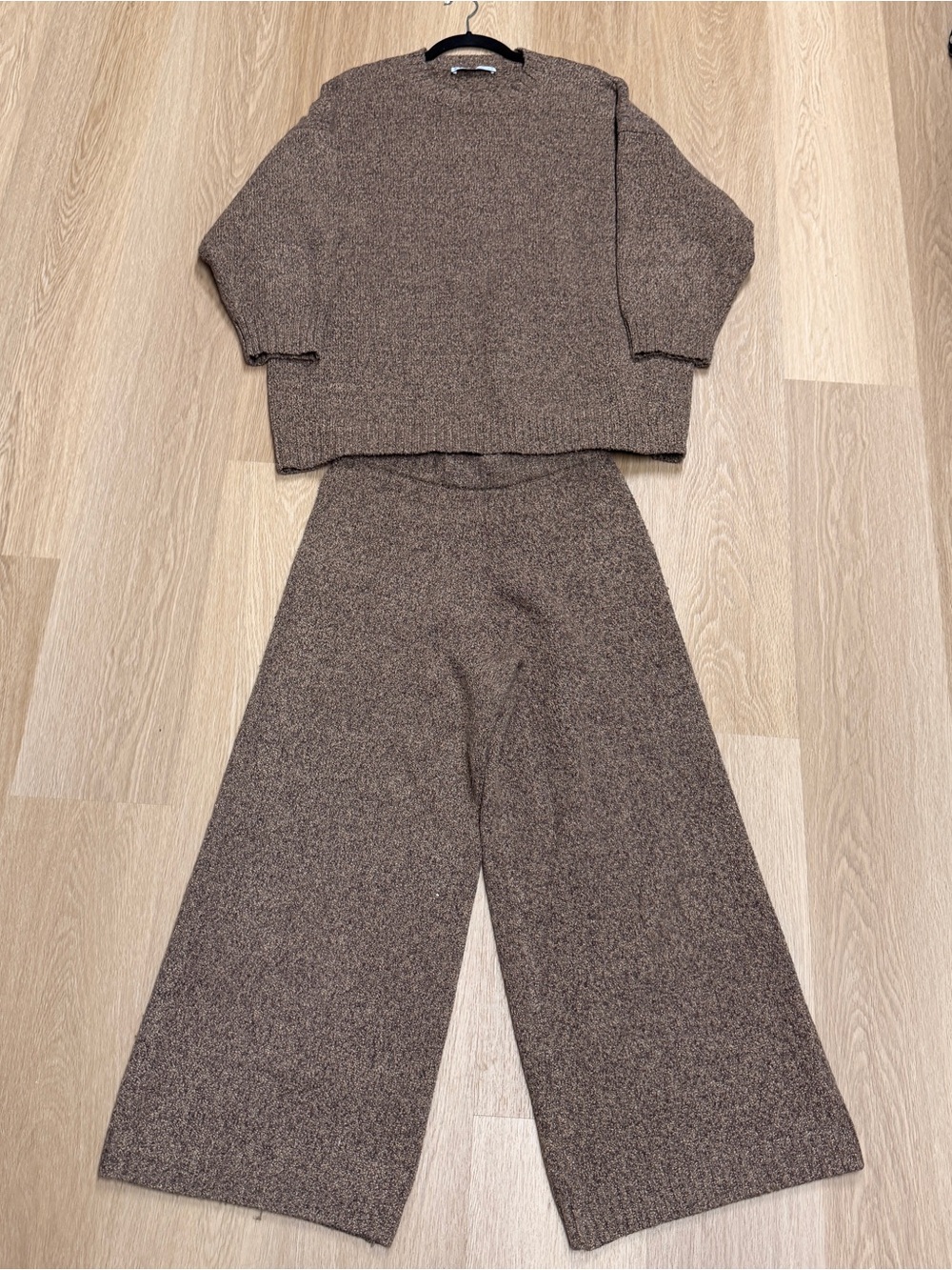 Zara sweater set Cozy Wide-Leg Knit Pants - Brown